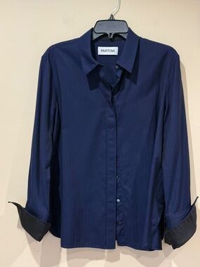 Partow Bailey Cotton Herringbone Sateen Shirt - Navy - Size 12